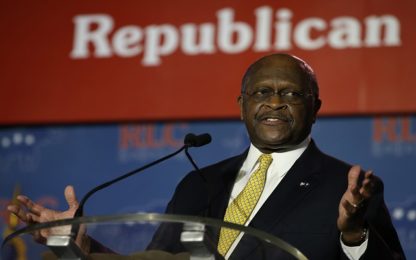 NEW ORLEANS, LA - MAY 31: Herman Cain, former chairman and chief executive officer of Godfather's Pizza, speaks during the final day of the 2014 Republican Leadership Conference on May 31, 2014 in New Orleans, Louisiana. Leaders of the Republican Party spoke at the 2014 Republican Leadership Conference which hosted 1,500 delegates from across the country.