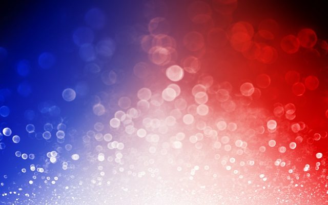 Abstract patriotic red white and blue glitter sparkle explosion background for celebrations, voting, July fireworks, memorial, labor day and elections